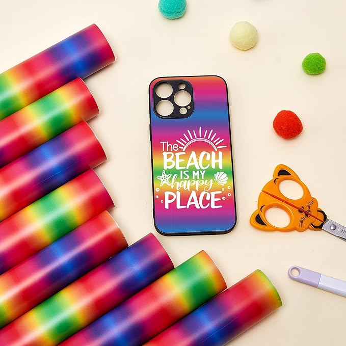 Tintnut Rainbow Permanent Vinyl - 8 Sheets 12"x10"Gradient Patterned Permanent Adhesive Vinyl for Cutting Machine, Home Decor Self Sticker