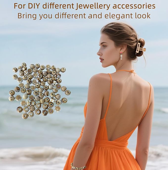 Ceramic Round Porcelain Beads Flower Porcelain Spacer Bead Craft Beads Ornamenets for DIY Jewelry Necklace Bracelet DIY Crafts for Women Above 12 Years Old 70 pcs