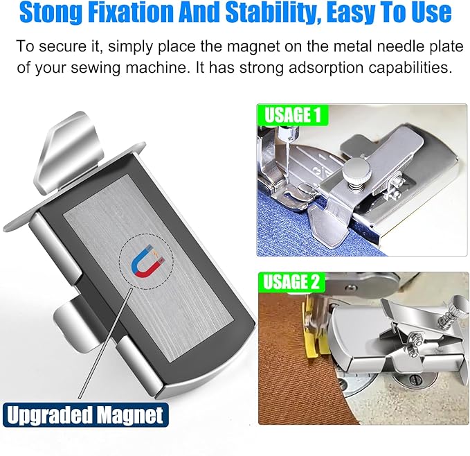 TOOVREN Upgraded Magnetic Seam Guide for Sewing Machine, Magnetic Seam Guide with Clip, Universal Seam Guide, Hemmer Guide, Multifunctional Hem Guide for Sewing Machine, Sewing Supplie Accessories