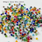 500pcs 3mm Bicone Glass Crystal Beads for Jewelry Making, Faceted Bicone Glass Spacer Beads for Bracelet Earring Necklace DIY Craft(Mix Color)