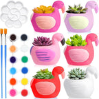 Pasimy 6 Set DIY Ceramic Succulent Planter Pots Paint Your Own Flower Pots Craft Kit Unpainted Bisque Paintable Flowerpot with Brush Palette Ready to Paint for Family Activity Gift (Flamingo)