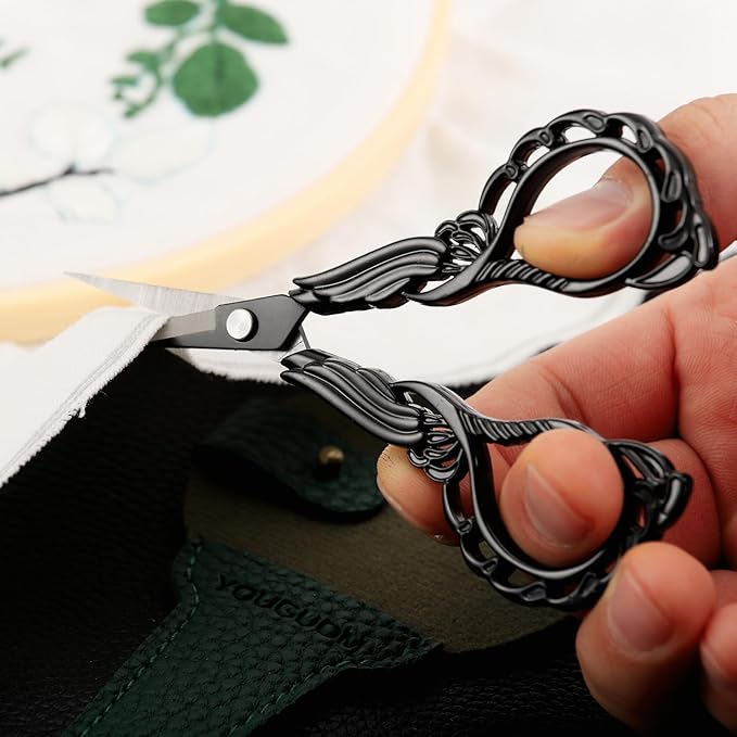Sewing Embroidery Scissors with Case Sharp Tip Detail Scissor for Thread Yarn Cross Stitch Crafts Artwork Needlepoint Cutting Knitting Shears Black