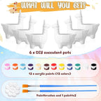 Pasimy 6 Set DIY Ceramic Succulent Planter Pots Paint Your Own Flower Pots Craft Kit Unpainted Bisque Paintable Flowerpot with Brush Palette Ready to Paint for Family Activity Gift(Alpaca)