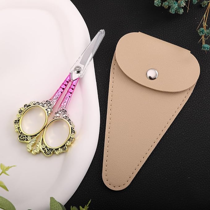 Sewing Embroidery Scissors, Sharp Tip Crochet Scissor with Cover for Craft Artwork Needlepoint Cross Stitch Thread Yarn Paper Cutting Handicraft DIY Tools, 4.5in Pink Shears