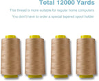 Dark Cream Serger Thread, All-Purpose Thread for Sewing, Polyester, 4 Cones of 3000 Yards Each Spool for Sewing Machine