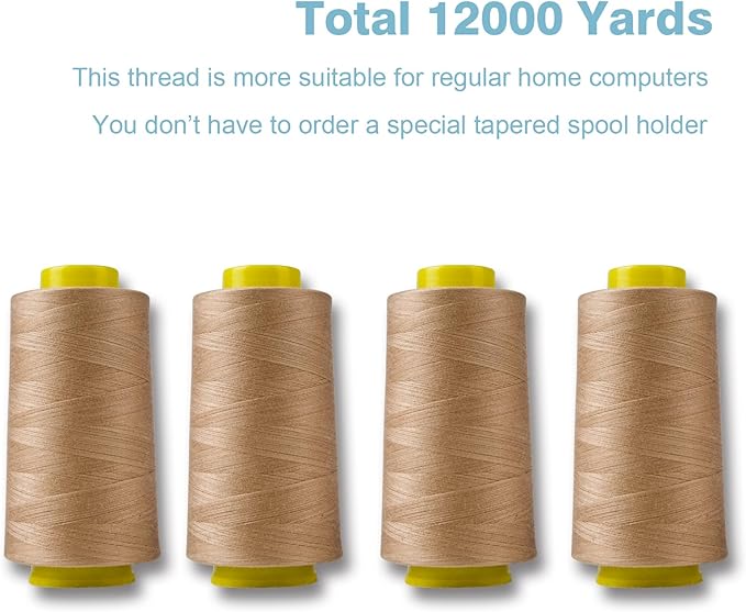 Dark Cream Serger Thread, All-Purpose Thread for Sewing, Polyester, 4 Cones of 3000 Yards Each Spool for Sewing Machine