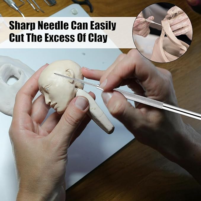 Lainballow 50 pcs Clay Needle Tools, Clay Modeling Tools, 6 in Ceramic Needle Detail Tools, Pottery Sculpture Needle Supplies for Clay Ceramic Pottery Sculpting Texturing Carving