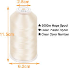 New brothread - Single Huge Spool 5000M Each Polyester Embroidery Machine Thread 40WT for Commercial and Domestic Machines - Ivory
