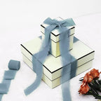 3 Rolls Gray Blue Handmade Fringe Chiffon Ribbon 1.5 Inch x 7 Yard Silk-Like Colorful Rustic Ribbon for Bouquets Wrapping Decor Wedding Invitation Accessories