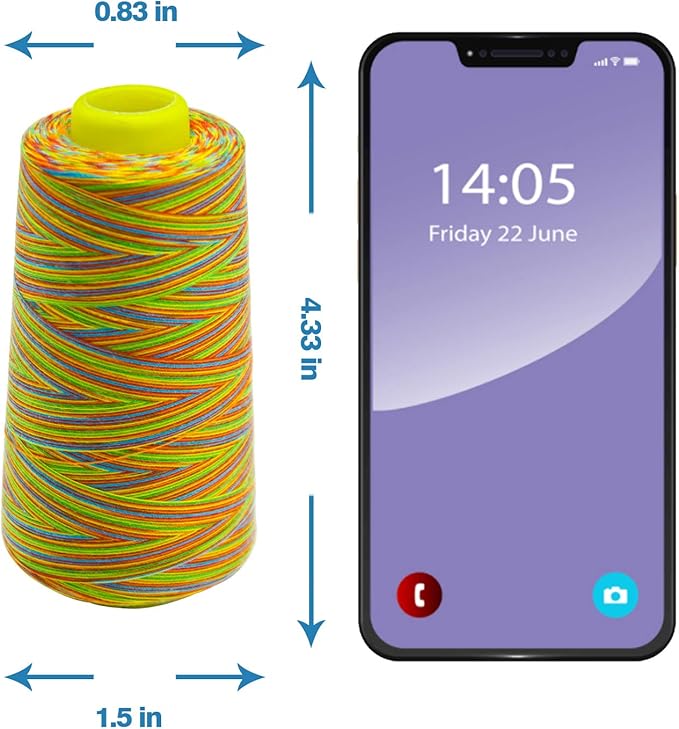 Rainbow Variegated Serger Thread, All-Purpose Thread for Sewing, Polyester, 4 Cones of 3000 Yards Each Spool for Sewing Machine