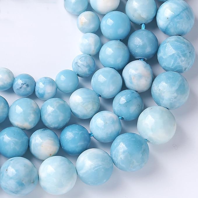 6MM Natural Larimar Blue Gemstone Beads Stone Round Loose Beads for Jewelry Making DIY Bracelet 120pcs 2 Strands 32"