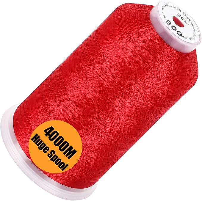 New brothread - Single Huge Spool 4000M Each Polyester Embroidery Machine Thread 40WT for Commercial and Domestic Machines - Red