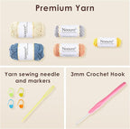 Noocro Crochet Kit Granny Square Tissue Holder, Complete DIY Kit with Detailed Instructions, Video Tutorials, for Beginners or Intermediate and Advanced Crocheters