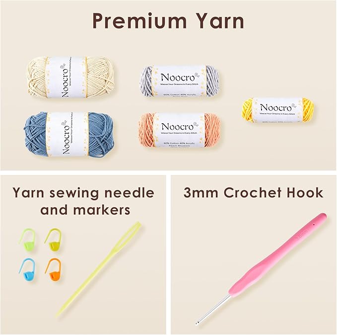 Noocro Crochet Kit Granny Square Tissue Holder, Complete DIY Kit with Detailed Instructions, Video Tutorials, for Beginners or Intermediate and Advanced Crocheters