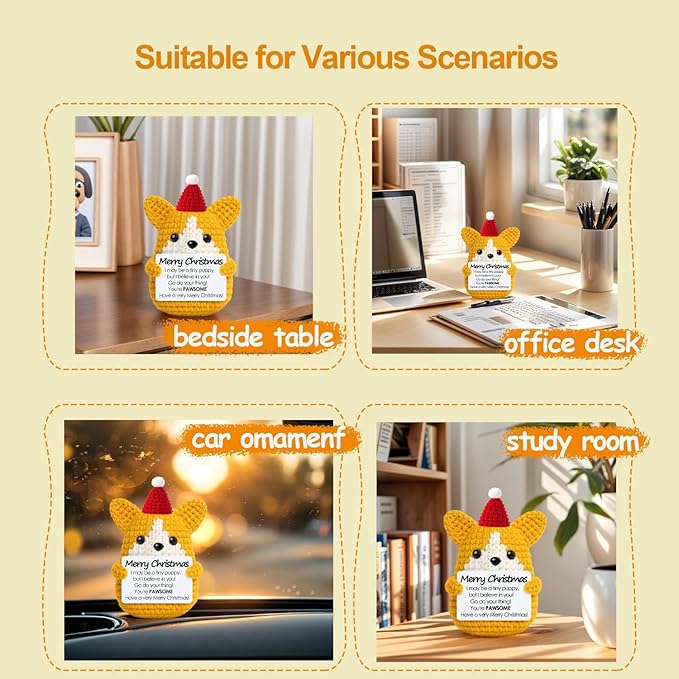 Funny Positive Christmas Corgi Dog Gifts for Women Men Grandkids, Stocking Stuffers for Teen, Inspirational Mini Dog Cute Stuff Things, Handmade Emotional Positive Crochet Puppy Decorations