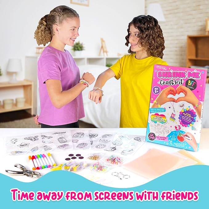 GirlZone Shrink Craft Kit for Kids, DIY Keychain & Magnet Making Set with Pre-Designed Shrink Plastic Sheets & Chalk Pens, Screen-Free Art Activity, Creative Gift for Birthdays, Christmas & Holidays