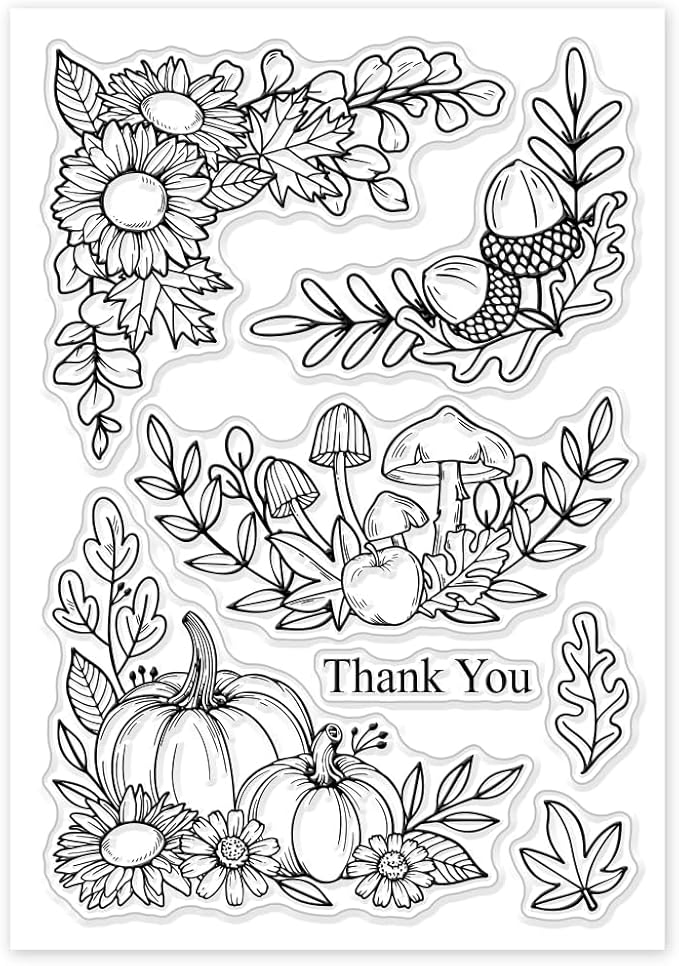 GLOBLELAND Autumn Corner Clear Silicone Stamps for DIY Card Making Pumpkin Silicone Transparent Stamp Sunflower Leaf Decorative Clear Stamps for Scrapbooking and Photo Album Journal Decoration