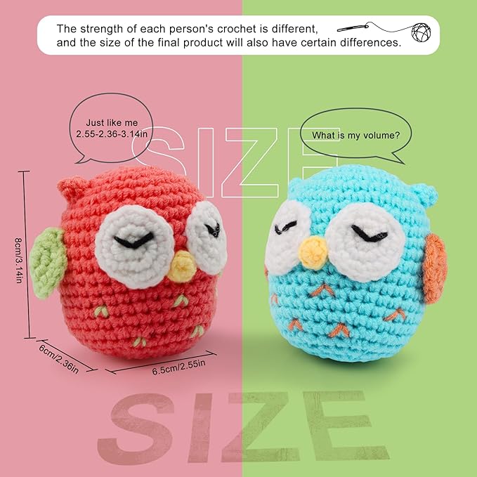 Faircosy 2PCS Beginner Crochet Kit: Amigurumi Crocheting Owls Kits, Starter Kit for Adults and Kids (10Age+) with Detailed Instructions and Tutorial, Surprise Gift for Lover, Family, Friends, Children