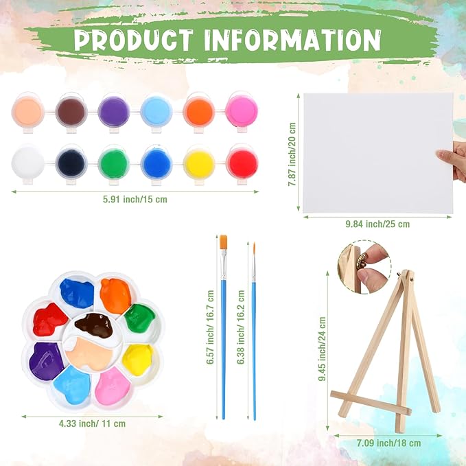 Qilery 24 Set 8 x 10 Inch Canvas Boards and Easel for Painting, Acrylic Paint Strips, Palettes, Brushes, Canvases Painting Kits for Kids Adults Artists Beginners Oil Acrylic Painting Party Favors
