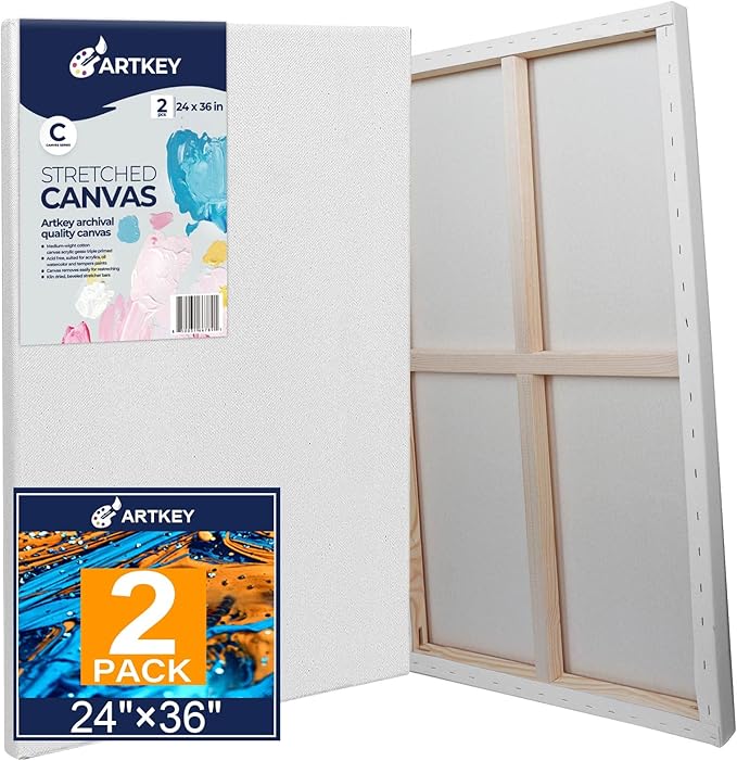 Stretched Canvases for Painting 24x36 Inch 2-Pack, 12.3 oz Triple Primed Acid-Free 100% Cotton Blank Canvas, Large Canvases for Oil Paint Acrylics Pouring & Wet Art Media, Pour Painting
