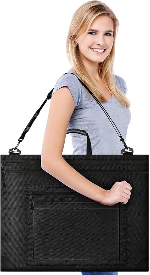 JusArt Art Portfolio Bag, 20x26 Light Weight Portfolio Folder Case with Adjustable Shoulder Strap, Leather Corners, Waterproof Art Bag for Artists and Students for Artwork, Poster, Sketching, Drawing