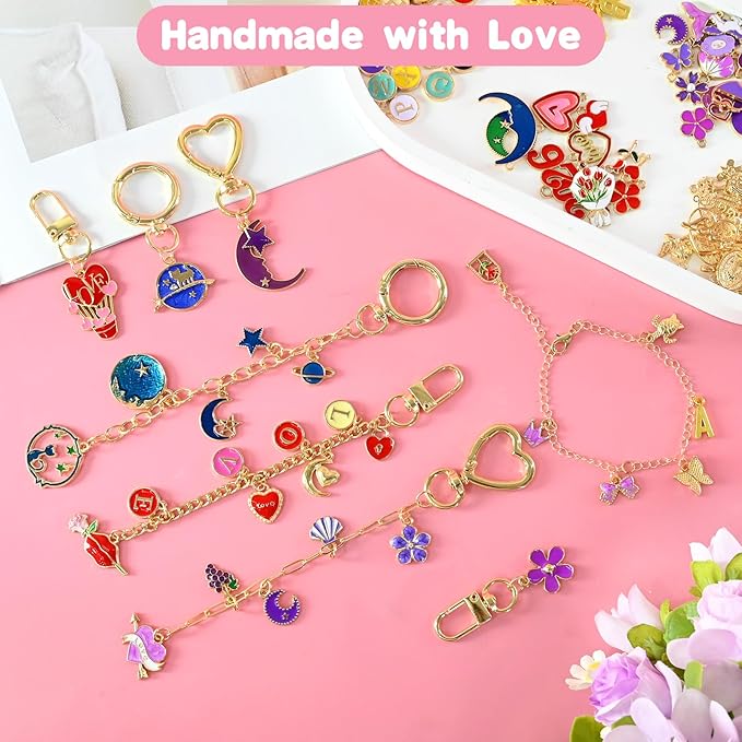 VvLons 375Pcs Lip Gloss Keychain Making Kit, Keychain Making Kit Including 153 Charms 15 Clips 20 Extender Chain, Jewelry Making Kit for Bags Keychains Christmas Gifts