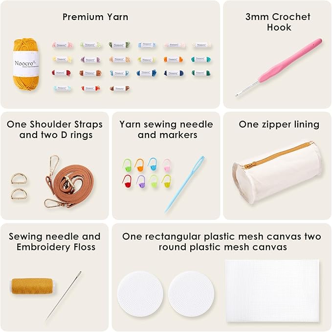 Noocro Crochet Kit for Cylindrical Bucket Bag, Purse, Complete DIY Kit with Detailed Instructions, Video Tutorials, for Beginners with Basic Crochet Knowledge or Intermediate and Advanced Crocheters