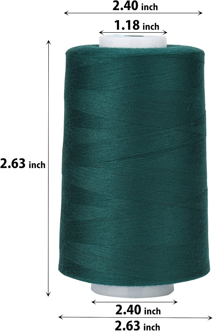 Simthread All Purpose Sewing Thread from 100% Spun Polyester for Serger, Overlock, Merrow, Quilting Sewing 4 Big Cones of 5000M (5500 Yards) Each - 40S/2 Dark Green
