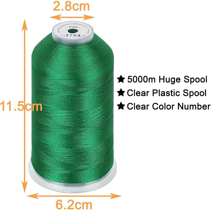 New brothread - Single Huge Spool 5000M Each Polyester Embroidery Machine Thread 40WT for Commercial and Domestic Machines - Christmas Green