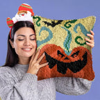 DL-YTG DIY Latch Hook Kits for Art Craft Throw Pillow Pattern Paint Cross Stitch Set ：Halloween Pumpkin A-16X16 Inch