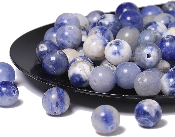 45pcs 8mm Natural Stone Beads White Blue Sodalite Beads Crystal Gemstone for Jewelry Making, DIY Bracelet Necklace