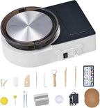 VEVOR Mini Pottery Wheel For Kids and Beginners, 6” Turntable, Two-way Rotation, Adjustable Speed, Complete Pottery Set with Clay Art Supplies Sculpting Tools, Craft Gifts for Kids Teens Adults, White