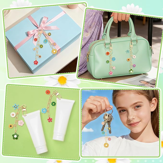 AUGSUN 189Pcs Keychain Making Kit, Charm Jewelry Chain Making Crafts Including 60 Charms 12 Keychain Clips Hooks 15 Extender Chains 100 Jump Ring and Jewelry Plier for Crafts (Flower)