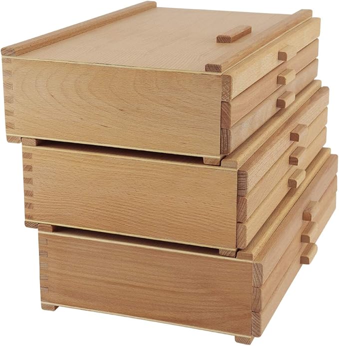 Creative Mark Pastel Storage Box, 3 Drawer Wood Box with Foam Lining, Sturdy and Stackable Art and Craft Supplies Storage Box for Artist Tools, Pens, Pencils and More, Natural Finish
