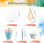 20 Pack 5.9In Canvas Boards for Painting, Art Canvas for Drawing with 10 Brushes & 5 Paint Trays, Mini Painting Canvas with Easel Set, Painting Kits for Adults & Kids Party