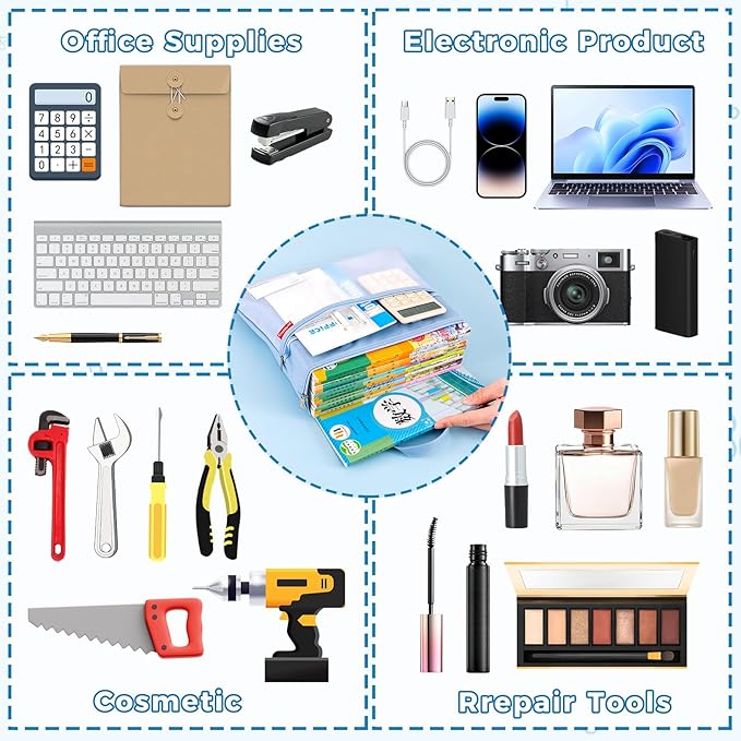 Pendancy Mesh Zipper Pouch A3 Size, Large Double Pocket Waterproof File Bag with Handle, 13x17 in Foldable Document Storage for Puzzle Project/Cross Stitch/Travel/Office（Advanced Blue）