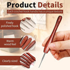 1.0 mm Crochet Hook, Available in 0.5 mm- 3 mm, Ergonomic Hand-Polished Wooden Handle Crochet Hook for Arthritic Hands, for Beginners, and Crocheting Yarn (2Pcs)