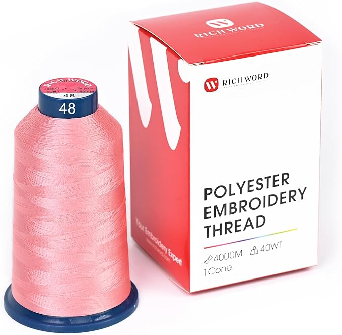 Richword Selected Pink Embroidery Thread 4000M(4374Y) 40WT Polyester Thread 100 Colors Selected for Commercial Multi Needles and Single Needle Embroidery Machine 0048
