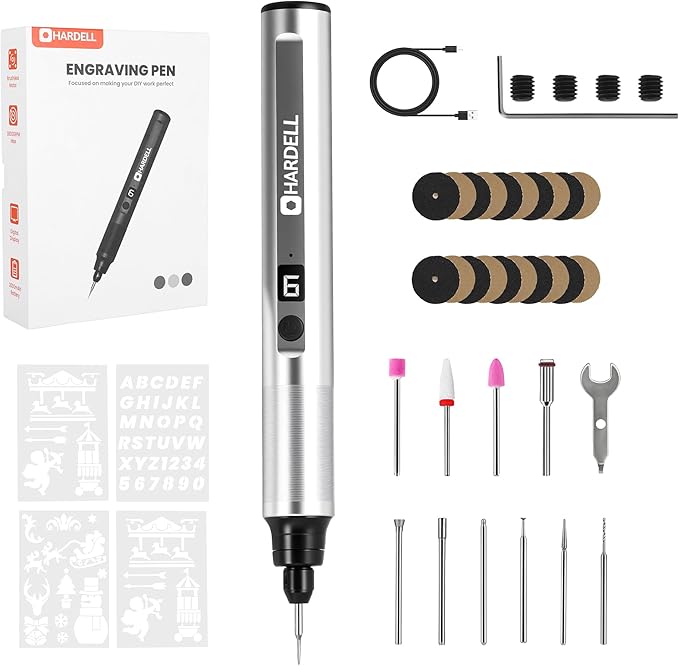 HARDELL Engraving Pen, 6 Speed, Rechargeable Engraver Pen for Artists & DIYers, Electric Engraving Tool with 41 Accessories, Engrave 60+ Surfaces, Engraving Pen for Metal, Wood, Glass and Plastic