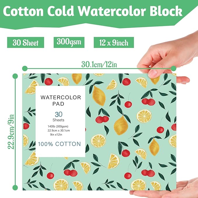 30 Sheets Watercolor Paper Pad 9x12, 140 lb/300 GSM Cold Press Watercolor Paper Tearable Water Color Pad for Art Painting, Drawing
