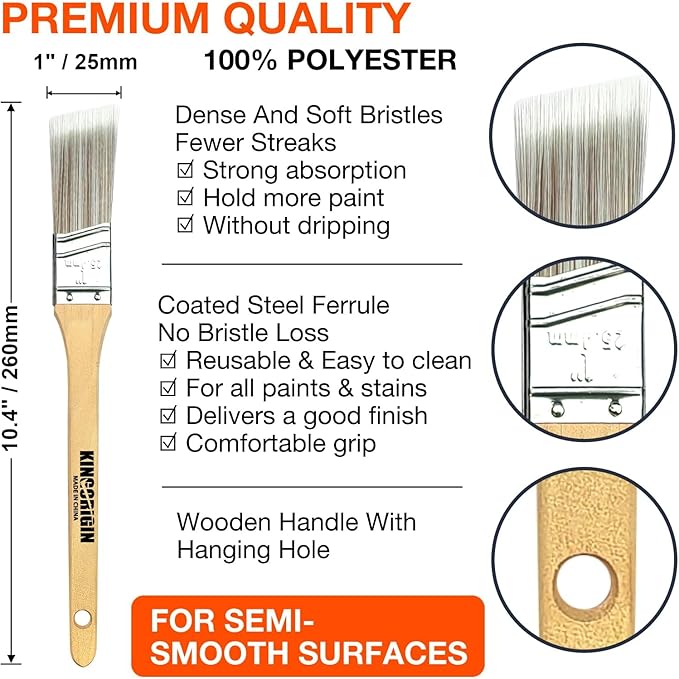1 Inch Angled Paint Brushes - 12 Pack, Paint Brush Set with Ultra-Dense Soft Bristles for Smooth Finish, Trim & Detail Work - Edge Painting Tool