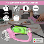 Cordless Electric Scissors, 4V Box Cutter & Cardboard Cutter with Upgrade Blade, LED Light, Safety Lock - Rechargeable Rotary Cutter for Fabric, Leather, Plastic, Crafting, Sewing, Industrial (Pink)