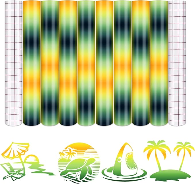Tintnut Orange Green Yellow Permanent Vinyl - 8 Sheets 12"x10" Permanent Adhesive Vinyl for Cutting Machine,Home Decor Self Sticker
