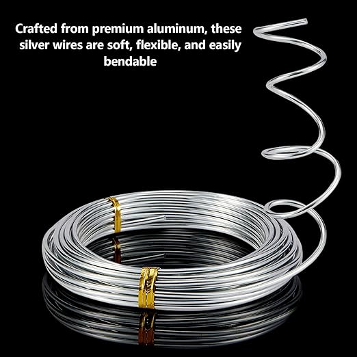 4 Pcs Aluminum Craft Wires, 3mm*10m, 2mm*5m, 1.5mm*5m, 1mm*5m, Bendable Craft Wire for Sculpting Armature DIY Jewelry Making (Silver)