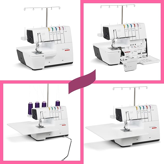 Bernette B68 Airlock Serger Sewing Machine | Adjustable Stitch Length, 1300SPM, LED Light, 5 Thread Options, Presser Foot Adjustment | Scissors, Rotary Cutter, Threads Bundle, Cutting Mat