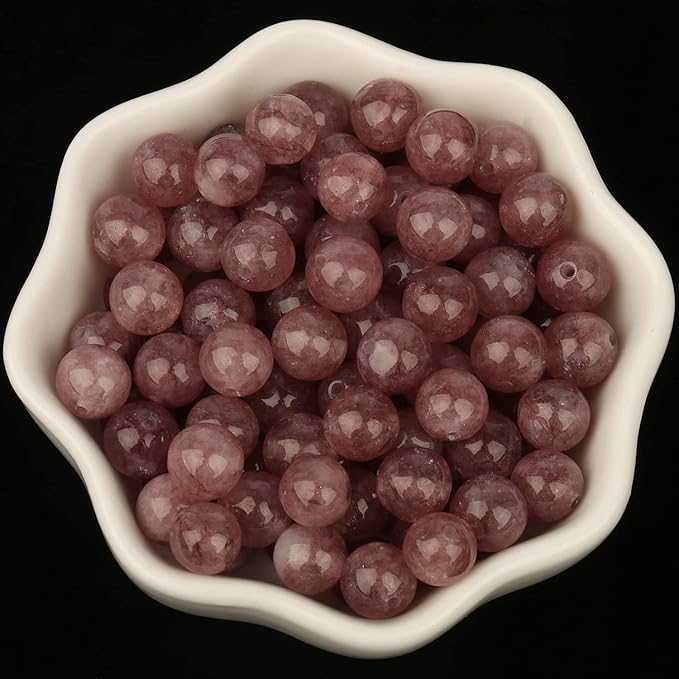 45pcs 8mm Natural Stone Beads Lepidolite Beads Crystal Gemstone for Jewelry Making, DIY Bracelet Necklace