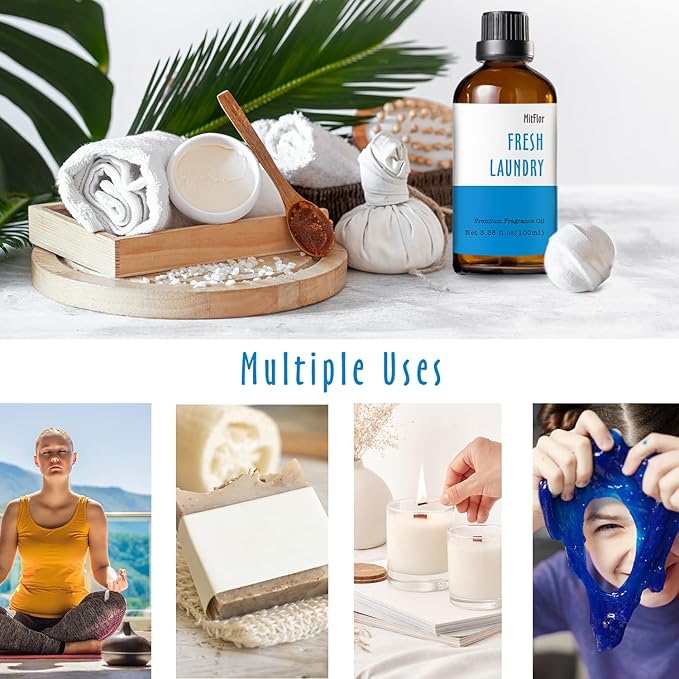 Fresh Laundry Fragrance Oil 3.38 OZ/100ML, MitFlor Single Scented Oil, Fragrance Oil for Soap & Candle Making, Aromatherapy Diffuser Oil