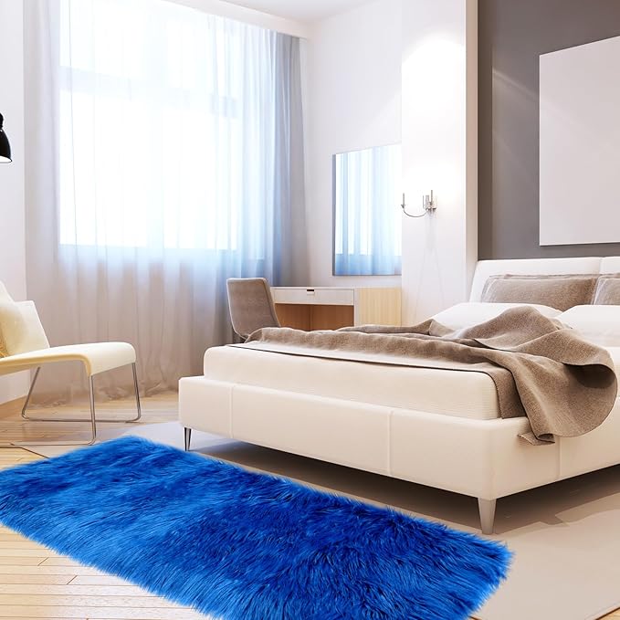 Tatuo 60 x 18 Inch Blue Faux Fur Fabric Christmas Fluffy Fuzzy Craft Fake Fur Cuts Shaggy Synthetic Plush Patch Sewing DIY Winter Halloween Costume Gnome Beard Miniature Dolls Rugs Mats Gift