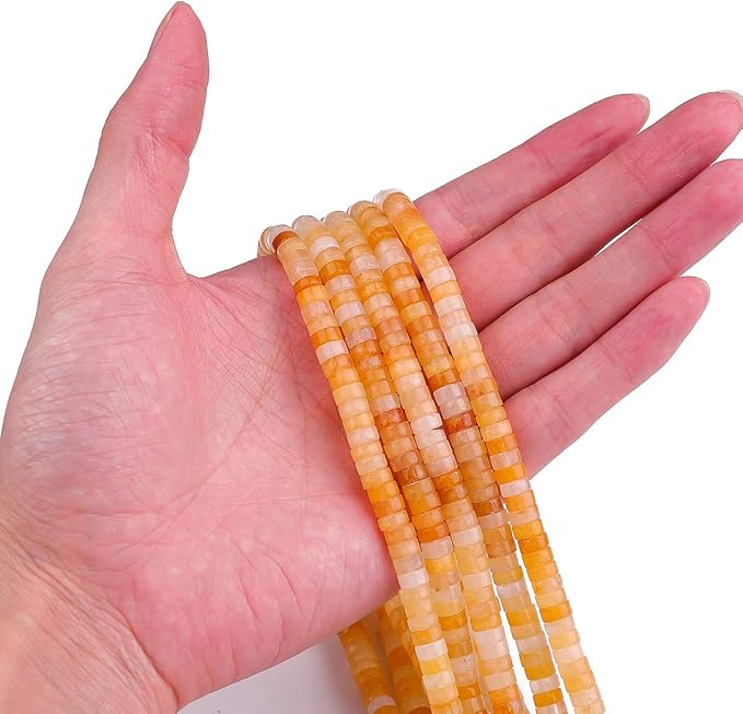 Natural Yellow Jade Spacer Beads Caps Loose Semi Gemstone for Beading Jewelry Making 6mmx3mm 38cm