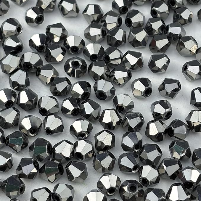 400pcs 4mm Bicone Glass Crystal Beads for Jewelry Making, Faceted Bicone Glass Spacer Beads for Bracelet Earring Necklace DIY Craft(Silver)